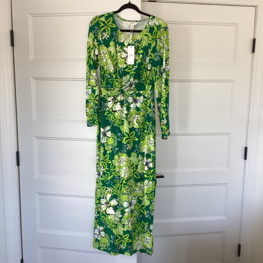 Lilly Pulitzer, NWT, Fiddle Leaf Green Once and Floral Maxi Dress, size medium